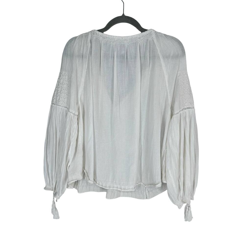 DOEN Source Embroidered Top XS / S Salt White Ivory Blouse Tassel Long Sleeve - Picture 6 of 10